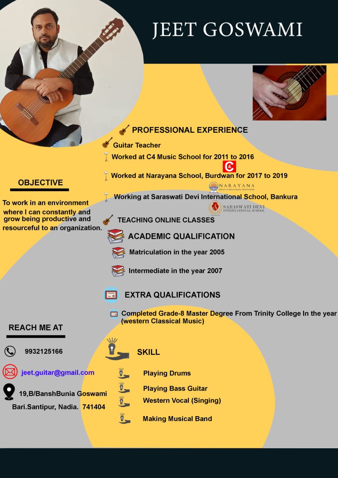 Guitar teacher Mr. Jeet Goswami in Behala